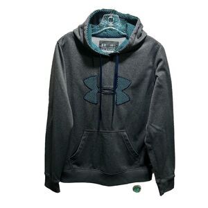 Under Armour Athletic Gray/Teal Long Sleeve Pullover Hoodie Size S Logo Kangaroo